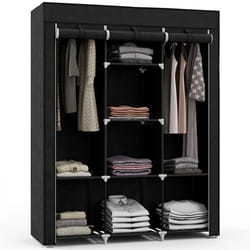 Armoire penderie en tissu - HOMCOM - meuble rangement tringle étagères dressing chambre - métal - 125x43x1625cm - noir