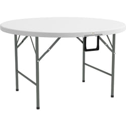 Table pliante table de camping pliable table de jardin Ø 122 x 73H cm poignée acier époxy HDPE blanc