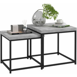 Homcom - Lot de 2 tables basses gigognes carrées style contemporain - acier noir panneaux aspect béton ciré
