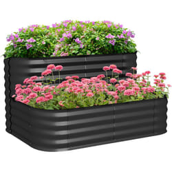 Outsunny - Carré potager jardinière 2 niveaux tôle acier ondulée noir