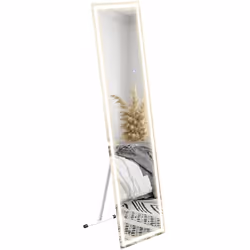 Mélant élégance et modernité, ce miroir sur pied ou mural LED tactile avec piètement/encadrement métal blanc s'intégrera en p ...