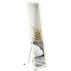 Miroir sur pied ou mural rectangulaire grande taille led tactile dim. 40L x 50l x 148H cm verre métal blanc