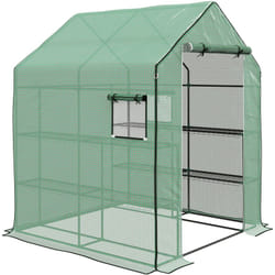Serre de jardin 6 tablettes dim. 1,4L x 0,73l x 1,9H m porte déroulante fenêtres acier pe haute densité vert