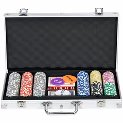 Mallette pro de poker verrouillable coffret pro poker 300 jetons 2 jeux cartes 5 dés 3 boutons 2 clés tapis alu