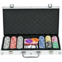 Mallette pro de poker verrouillable coffret pro poker 300 jetons 2 jeux cartes 5 dés 3 boutons 2 clés tapis alu