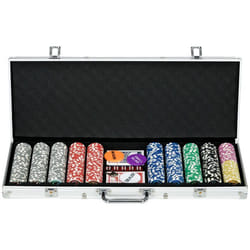 Mallette pro de poker verrouillable coffret pro poker 500 jetons 2 jeux cartes 5 dés 3 boutons 2 clés tapis alu