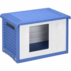 Cette jolie petite niche bicolore bleu blanc entièrement fabriquée en PE offrira tout le confort dont a besoin votre chien. T ...
