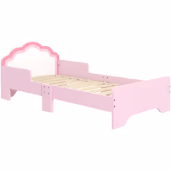 Zonekiz - Lit enfant design girly motif nuage - sommier à lattes inclus - mdf contreplaqué rose blanc