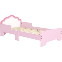 Zonekiz - Lit enfant design girly motif nuage - sommier à lattes inclus - mdf contreplaqué rose blanc