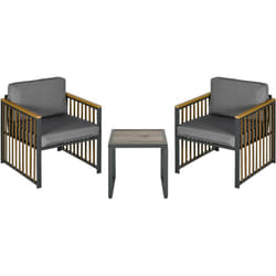 Outsunny - Ensemble salon de jardin 3 pièces style colonial 2 fauteuils coussins gris table basse métal noir résine filaire marron