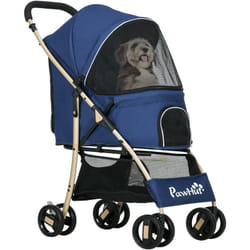 Poussette buggy pliable pour chien rangement laisses coussin inclus bleu
