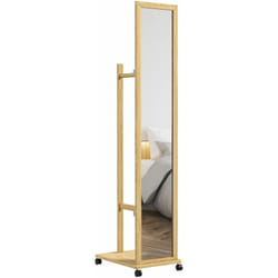 Homcom - Miroir sur pied avec roulettes - portant, étagère - dim. 49L x 35P x 167H cm - bois de jabon verni