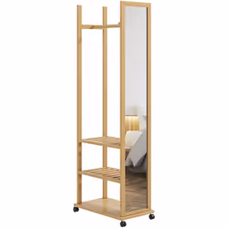 Description générale Mélant élégance et modernité, ce miroir sur pied avec roulettes est équipé d'un portant et de 3 étagères ...