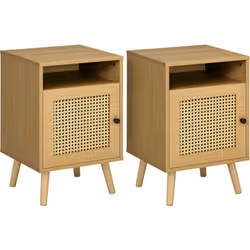 Description générale Élégantes et tendances, ce lot de 2 tables de chevet alliant un aspect bois de manguier et un cannage en ...