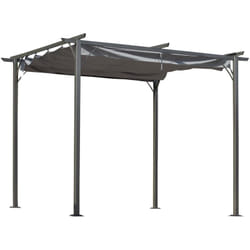 Outsunny - Pergola rétractable 3L x 3l x 2,30H m structure métal époxy anticorrosion noire + toile polyester haute densité 180 g/m² incluse gris