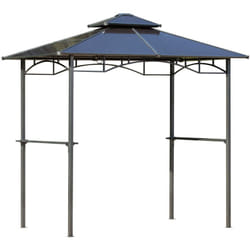 Outsunny - Pavillon jardin - abri barbecue - steakhouse 2 étagères - dim. 2,4L x 1,5l x 2,45H m - alu. métal noir toit polycarbonate