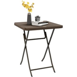 Outsunny - Table de jardin pliante table de camping pliable dim. 60L x 60l x 71H cm acier époxy hdpe aspect rotin tressé marron
