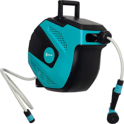 Durhand - Dévidoir mural enrouleur automatique pivotant 180° tuyau 15 + 1,5 m avec lance arrosage support mural intégré turquoise noir
