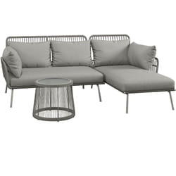 Outsunny - Salon de jardin d'angle 4 pers. style colonial table basse coussins grand confort inclus résine tressée gris
