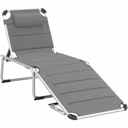 Bain de soleil transat pliable dossier réglable multi-positions matelassage tétière alu textilène gris