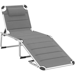 Bain de soleil transat pliable dossier réglable multi-positions matelassage tétière alu textilène gris