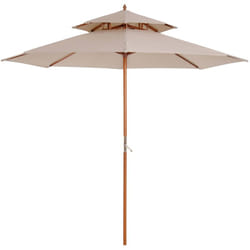 Parasol en bois peuplier droit 2 toits polyester 180 g/m² dia. 2,65 x 2,64H m beige