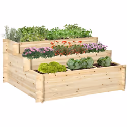 Ce joli carré potager en escalier 3 niveaux avec 9 séparateurs en bois de sapin pré-huilé vous permettra de profiter d'un gén ...