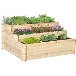 Outsunny - Jardinière en escalier 3 niveaux avec 9 séparateurs - feutre drainage inclus - bois sapin pré-huilé