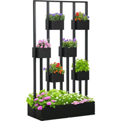 Jardinière surélevée avec treillis - dim. 90L x 45l x 170H cm - bois de sapin noir