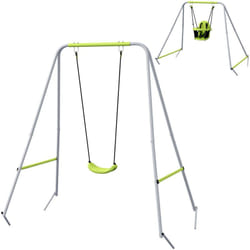 Outsunny - Portique balançoire évolutive - siège haut, accoudoirs, ceinture sécurité 5 points, barre protection - métal époxy gris vert