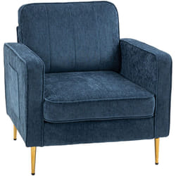 Homcom - Fauteuil style art déco piètement métal doré tissu bleu