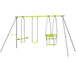 Outsunny - Balançoire 3 agrès portique 2 face à face et balançoire dim. 2,83L x 1,56l x 1,8H m métal époxy pe gris vert