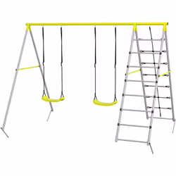 Offrez à vos enfants la chance de s'amuser dans votre jardin comme dans une aire de jeu ! Cette balançoire portique 4 agrès c ...