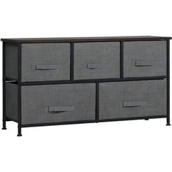 Homcom - Commode meuble de rangement 5 tiroirs non-tissés anthracite structure métal noir plateau mdf aspect bois