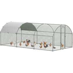 Pawhut - Enclos poulailler chenil 15,96 m² - parc grillagé dim. 5,7L x 2,8l x 1,97H m - espace couvert - acier galvanisé