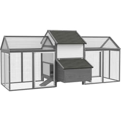 Pawhut - Poulailler en bois 2 enclos modulables niche pondoir gris