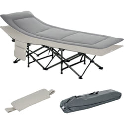 Outsunny - Lit de camp lit d'appoint pliable - pochette rangement, tétière, sac de transport, matelas inclus métal Oxford gris