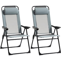 Outsunny - Lot de 2 chaises de jardin camping pliables - dossier inclinable 5 positions - tétière incluse - acier époxy oxford textilène gris