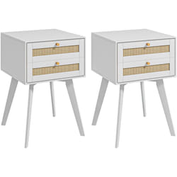 Homcom - Lot de 2 chevets tables de nuit style bohème chic - 2 tiroirs - mdf blanc cannage en rotin