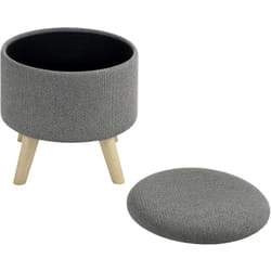 Homcom - Pouf repose-pied tabouret avec coffre de rangement - pieds bois tissu aspect lin gris
