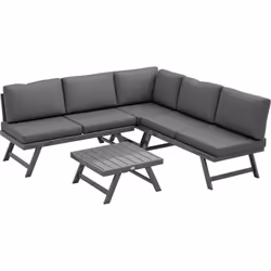 Outsunny - Ensemble salon de jardin d'angle 5 places style contemporain avec table basse coussins acier alu gris