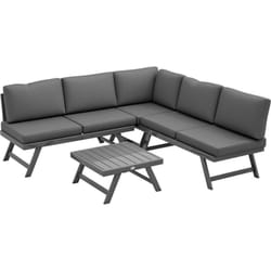 Outsunny - Ensemble salon de jardin d'angle 5 places style contemporain avec table basse coussins acier alu gris