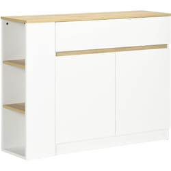 Homcom - Buffet 2 portes étagère tiroir coulissant 3 niches latérales panneaux blanc aspect chêne clair