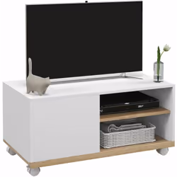 Ce joli meuble TV compact et moderne bicolore blanc chêne clair s'intégrera parfaitement à votre intérieur. Idéal pour instal ...