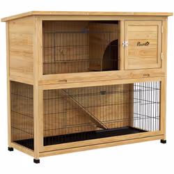 Ce magnifique clapier en bois dispose d'un espace généreux sur 2 étages idéal pour que vos lapins grandissent en toute séréni ...