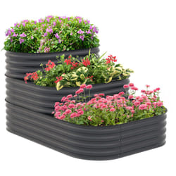 Outsunny - Carré potager jardinière 3 niveaux tôle acier ondulée gris