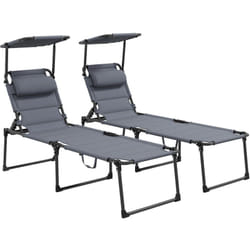 Lot de 2 bains de soleil transats pliables réglables avec pare-soleil gris