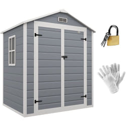 Abri de jardin cabanon 2,12 m² - 2 portes, fenêtre, aération, toit double pente - résine PP gris