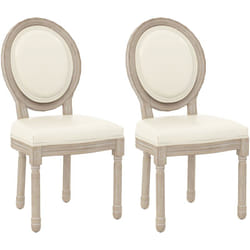 Lot de 2 chaises de salle à manger médaillon style Louis XVI bois sculpté crème