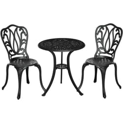 Outsunny - Ensemble salon de jardin 2 places avec table ronde style rétro fonte alu noir